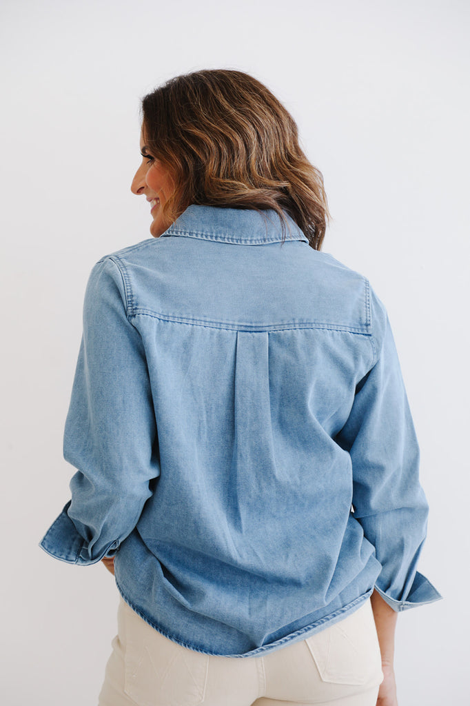 The Birdie - Long Sleeve Denim Shirt with Gold Buttons | HEIDI HOUSTON   Heidi Houston