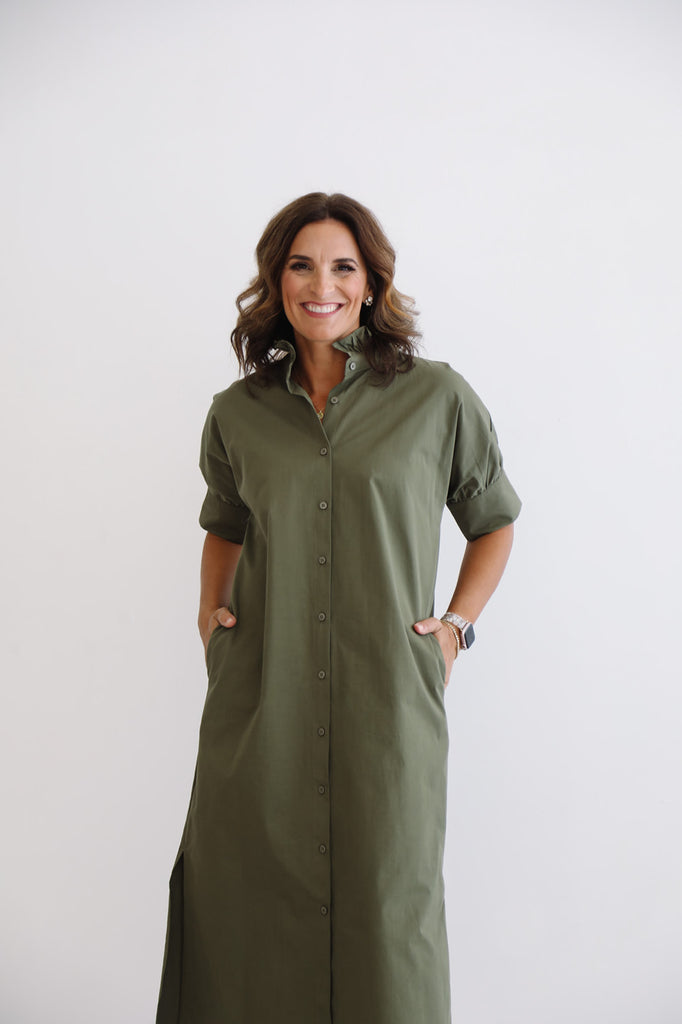 Ruffle Shirt Dress Olive| HEIDI HOUSTON – Heidi Houston