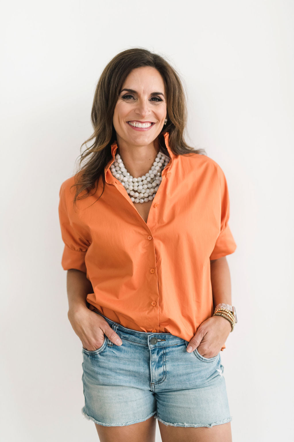 Burnt Orange Short Sleeve Ruffle Collared Shirt HEIDI HOUSTON Heidi Houston