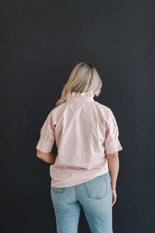 Short Sleeve Ruffle Shirt Blush