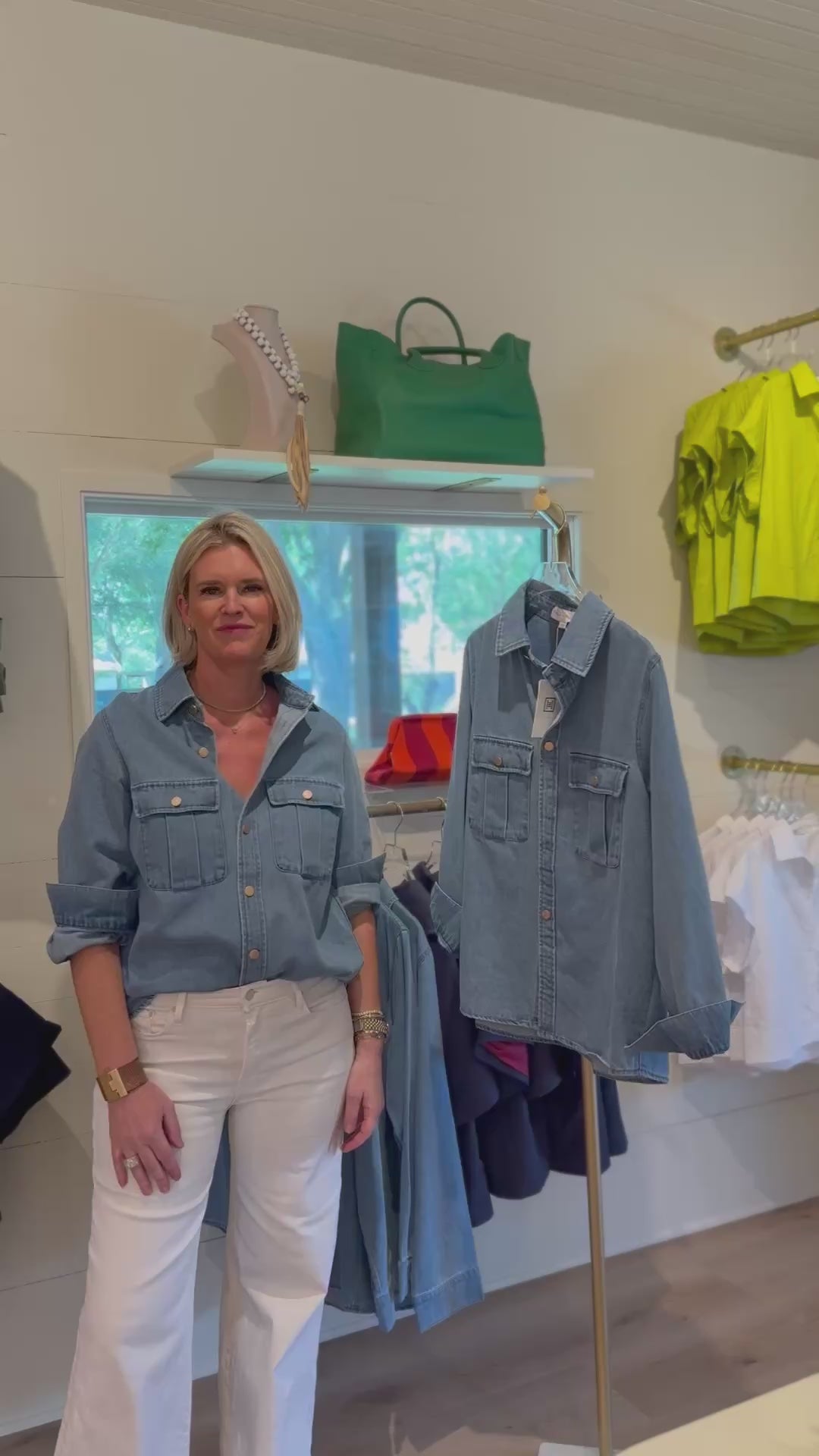 The Birdie - Long Sleeve Denim Shirt with Gold Buttons | HEIDI