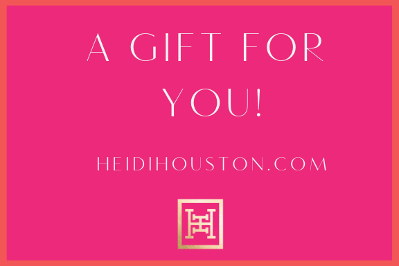 A Photo Saying A GIFT FOR YOU! HEIDHOUSTON.com with a pink background representing the gift card