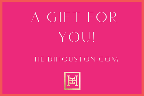 A Photo Saying A GIFT FOR YOU! HEIDHOUSTON.com with a pink background representing the gift card